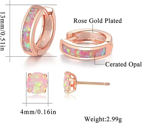 Miniatura 108 de CiNily Aretes Huggie de ópalo con bisagras, chapados en oro, hipoalergénicos, pequeños aretes de aro para mujeres, adolescentes, niñas, hombres