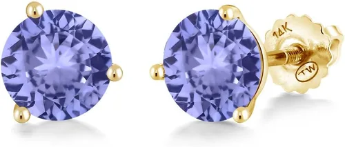 Miniatura 149 de Gem Stone King Aretes de Martini de oro amarillo de 14 quilates Aretes de tuerca de 3 puntas para mujeres y hombres Redondos de 0.236 pulgadas