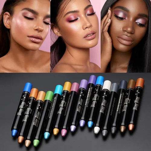 Miniatura 9 de Juego de 15 colores de sombra de ojos con purpurina en barra, lápiz de sombra de ojos en crema de perlas brillantes, lápiz de sombra de ojos suave