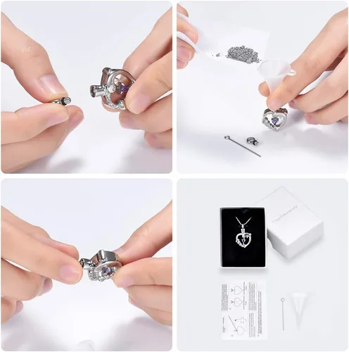 Miniatura 16 de Yinplsmemory Collar de urna de corazón de delfín para cenizas para mujer, colgante de urna de corazón de cristal, collar de recuerdo de cenizas