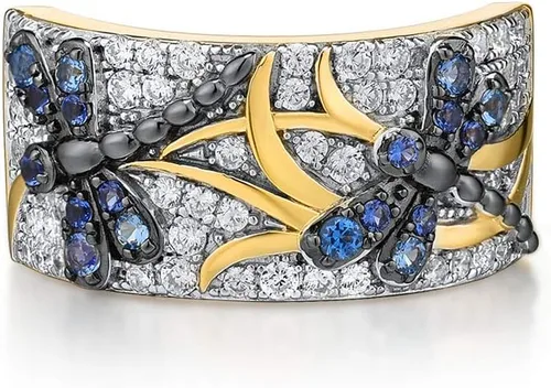 Miniatura 2 de Santuzza Anillo de libélula chapado en oro de 14 quilates con circonita cúbica 925 anillo de mariposa
