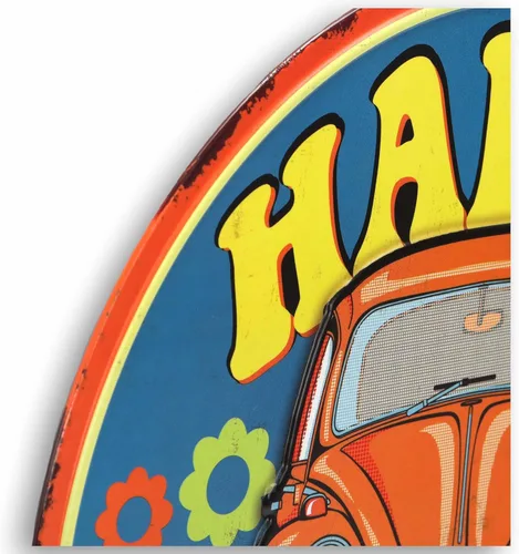 Miniatura 4 de Volkswagen Happy Hippy Letrero Redondo de Metal - Divertido Letrero de VW Beetle para Garaje o Cueva del Hombre Naranja