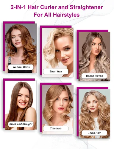 Miniatura 7 de LANDOT Plancha para el cabello y rizador 2 en 1: crea ondas de salón, rizos y estilos lisos en casa Placas flotantes, anti-frizz y sin enredos