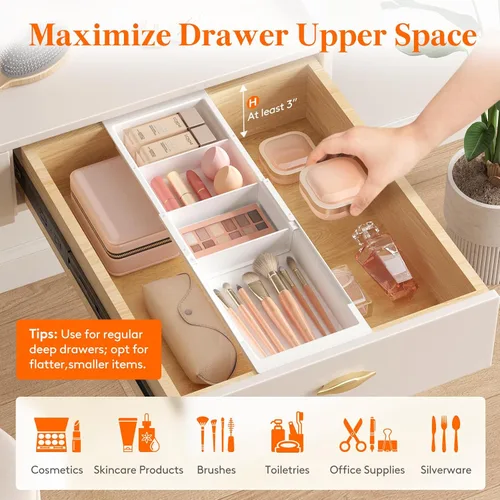 Miniatura 3 de Lifewit Bandejas organizadoras de cajones de maquillaje deslizantes con insertos, divisor de cajón de escritorio extensible colgante, se adapta a