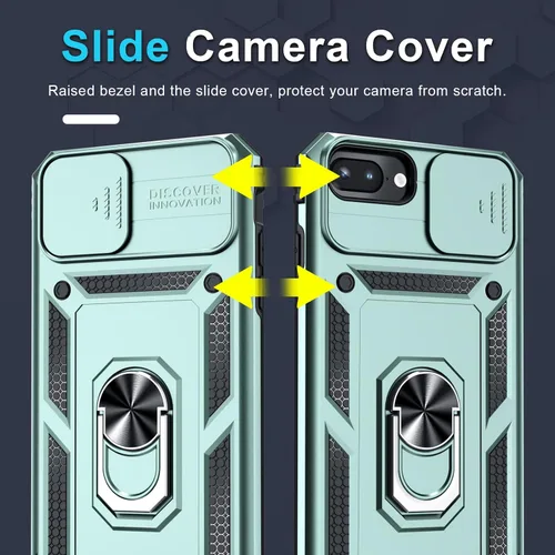 Miniatura 3 de Janmitta Funda para iPhone 8 Plus/7 Plus/6 Plus, Cubierta de Teléfono con Cubierta Deslizante Integrada para Lente de Cámara + Protector