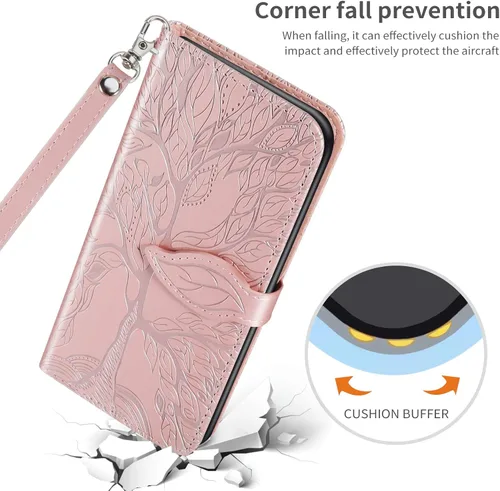 Miniatura 4 de Funda tipo cartera con tapa para Motorola Moto G Stylus 5G 2023, piel sintética, oro rosa, tarjetero y cierre magnético, función atril