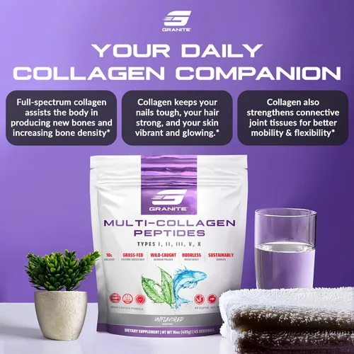 Miniatura 2 de Granite Supplements Polvo de péptidos de colágeno – Vitaminas para el cabello, la piel y las uñas con péptidos de colágeno hidrolizados tipo I, II