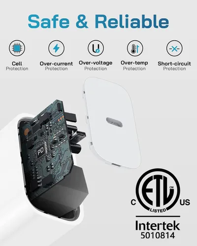 Miniatura 6 de CXX Cargador rápido para iPhone [3 unidades, certificado MFi], bloque PD USB-C de 20 W con cable de carga de 6 pies compatible con iPhone Blanco