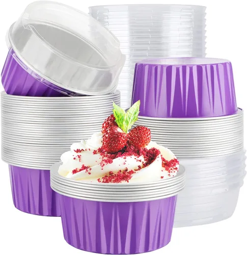Miniatura 23 de EUSOAR Moldes de Papel de Aluminio para Hornear, 5oz 50 piezas Moldes Reutilizables para Cupcakes con Tapas, 3.34x2.59x2.35 pulgadas 125ml Moldes