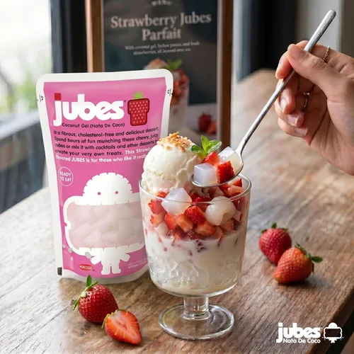 Miniatura 4 de Jubes Strawberry Nata De Coco Jelly Cubes (12.7 onzas, paquete de 3) – Cubos de gelatina de coco y fresa para sagú – Gel de coco en ingredientes