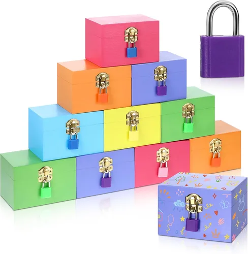 CroBlissful Juego de 12 cajas de madera sin terminar de 24 piezas con tapas con bisagras y mini candados con llaves, caja de madera sin terminar