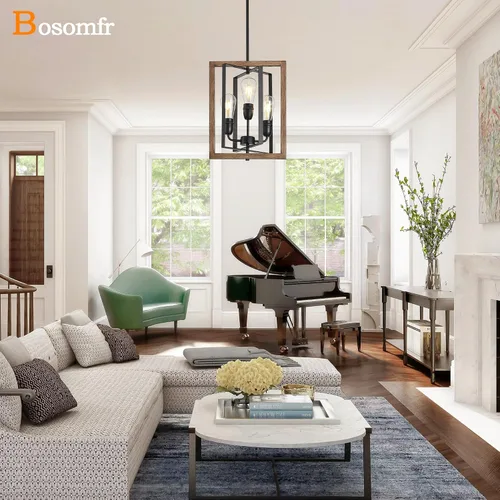 Miniatura 8 de Candelabro de 3 luces para entrada, moderna lámpara de granja para vestíbulo, dormitorio, luces colgantes rústicas para comedor, sala de estar, isla