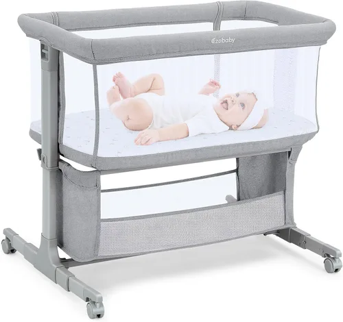 Miniatura 8 de Ezebaby Cuna junto a la cama para bebé, moisés portátil junto a la cama para recién nacidos con ruedas, cesta de almacenamiento, ajustable a 7 Gris