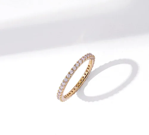 Miniatura 33 de Amazon Essentials Anillo de plata de ley chapada en platino o oro con circonita cúbica redonda de elementos infinitos