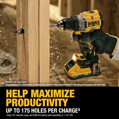 Miniatura 8 de DEWALT Taladro/destornillador inalámbrico de 1/2 pulgada sin escobillas MAX XR de 20 V (solo herramienta) (DCD801B)