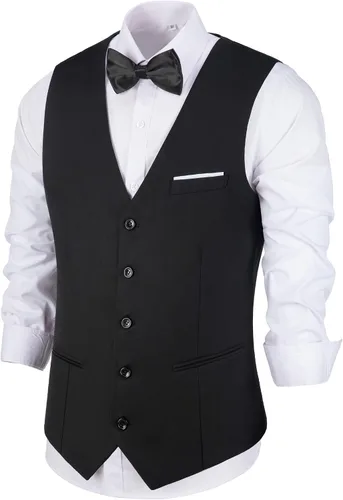 Miniatura 6 de Mrbuerly Chaleco de traje para hombre, chaleco de esmoquin para boda, chaleco formal con cuello en V