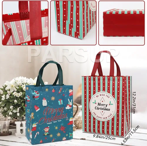 Miniatura 6 de PARSUP 32 bolsas de regalo de Navidad con asas, bolsas de varios tamaños para golosinas, bolsas de Navidad no tejidas para envolver regalos