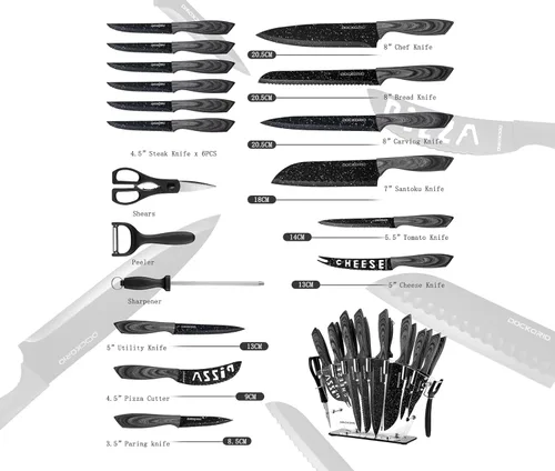 Miniatura 3 de Juego de cuchillos de cocina todo en uno con bloque, 19 piezas de acero inoxidable de alto carbono, cuchillos de carne, cuchillos de chef, cuchillo
