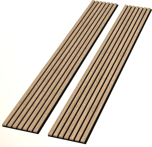 Paquete de 2 paneles acústicos de pared de madera de 94 x 12.6 pulgadas, listones 3D insonorizados para paredes y techos, elegantes paneles Nogal