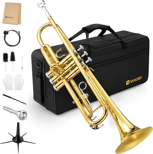 Miniatura 11 de Vangoa Bb Trompeta de latón estándar negro instrumento de trompeta para estudiantes, orquesta de banda escolar, adultos, niños, principiantes