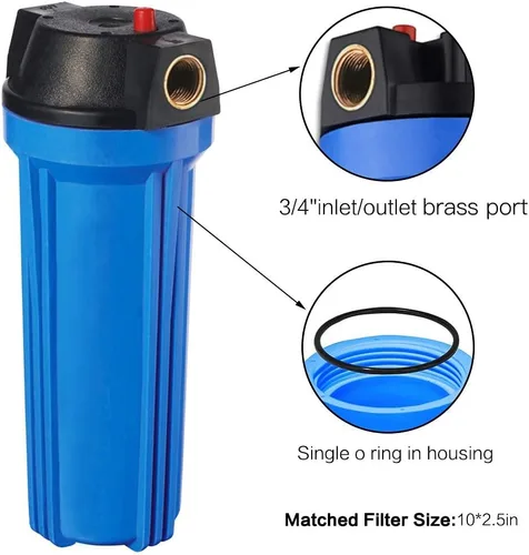Miniatura 3 de Geekpure Sistema de filtro de agua para toda la casa de 10 pulgadas con carcasa azul y sedimento de PP enrollado, puerto de latón NPT de 3/4