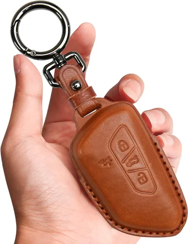 Miniatura 10 de Tukellen Funda de cuero para llavero de Volkswagen compatible con VW MK8 Golf/GTI Skoda Octavia Protector remoto chaqueta entrada sin llave (negro)