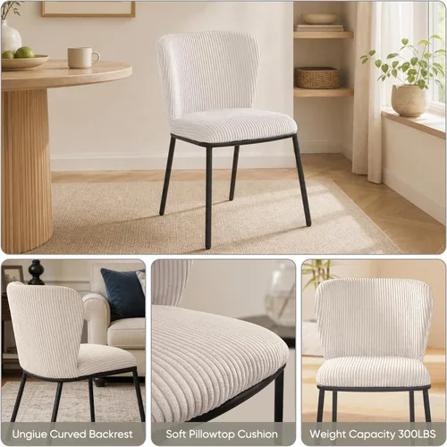 Miniatura 3 de SIMTONAL Juego de 2 sillas de comedor tapizadas, sillas de cocina de pana sin brazos con asiento de espuma viscoelástica, patas de metal negro