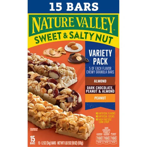 Miniatura 4 de Nature Valley Barras de granola de nueces dulces y saladas, paquete variado, 15 barras, 18 onzas
