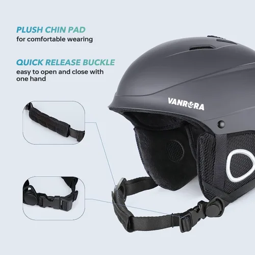 Miniatura 6 de VANRORA Casco de esquí, casco de snowboard para hombres y mujeres, ventilación con control de clima, ajuste de esfera, compatible con gafas, forro