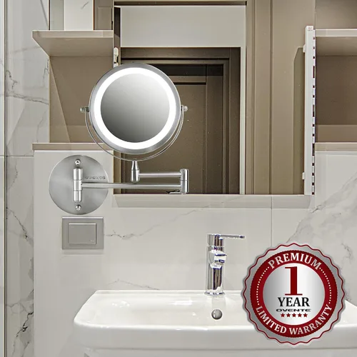 Miniatura 10 de OVENTE Espejo de maquillaje iluminado para montaje en la pared, espejo de tocador de doble cara de 7 pulgadas con aumento 1X/7X para baño con luces
