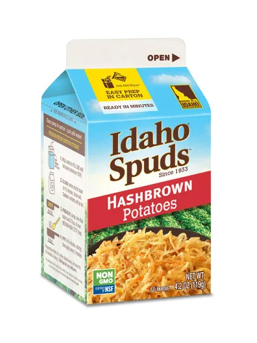Miniatura 2 de Idaho Spuds Patatas Hashbrown de alta calidad, 4.2 onzas, paquete de 8, hechas de papas reales, sin colores ni sabores artificiales, sin OMG