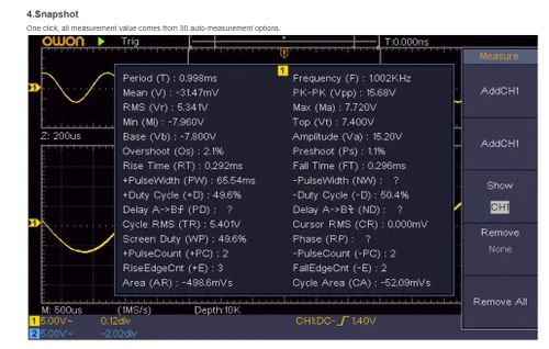 Miniatura 7 de Osciloscopio de almacenamiento digital OWON SDS1052 50 MHz, 2 canales, 500 MS/S