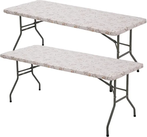Miniatura 13 de Zhenrui Mantel rectangular elástico ajustable de 6 pies, cubierta de vinilo impermeable a prueba de derrames, diseño de ondas azules impresas