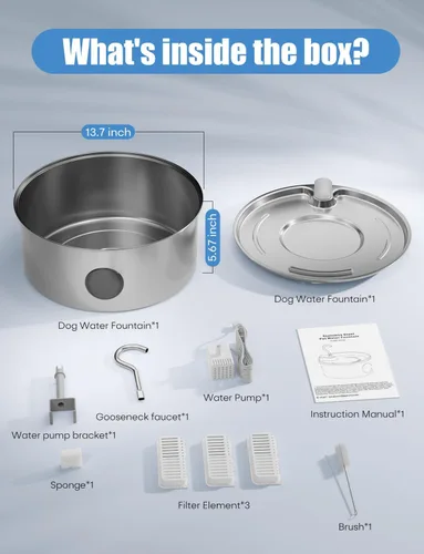 Miniatura 7 de subteenmate Fuente de agua para perros grandes, dispensador automático de fuente de acero inoxidable de 8 l/270 onzas, con bomba ultra