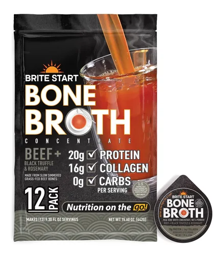 Miniatura 20 de Brite Start Caldo de hueso - Caldo de hueso de pollo - 4 unidades - Concentrado apto para dieta cetogénica empaquetado con 0.66 oz de colágeno, 0.71