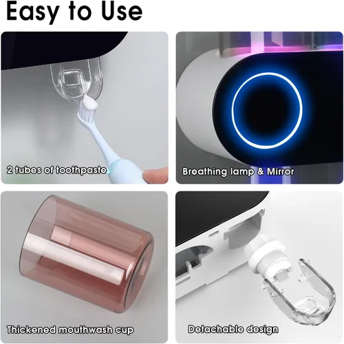 Miniatura 8 de iHave Soportes para cepillos de dientes eléctricos de pared con 3 vasos, esterilizador UV, dispensador de pasta dental, accesorios y decoración