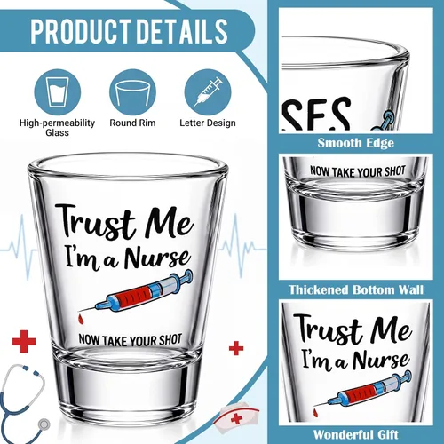 Miniatura 3 de Lounsweer Nurses Need Shots Too Shot Glass, Funny Nurse Gifts 2 oz Tequila Shot Glasses Mini Cups for Lpn Gifts for Nursing Graduation Party