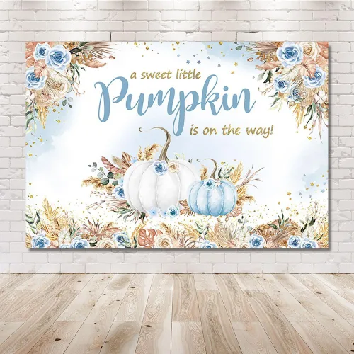 Miniatura 6 de MEHOFOND Telón de fondo bohemio de otoño para baby shower, de 7 x 5 pies, una calabaza dulce está en camino, fondo de calabaza para niños, acuarela