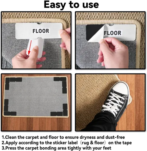 Miniatura 5 de Agarres antideslizantes para alfombras, almohadillas de cinta reutilizables, no dañan suelos de madera dura, adhesivos de esquina de alfombra