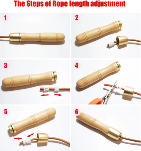 Miniatura 4 de Cuerda de saltar de cuero, cuerdas de salto ajustables, con rodamiento giratorio y asas de madera pura, para entrenamientos de gimnasio y fitness