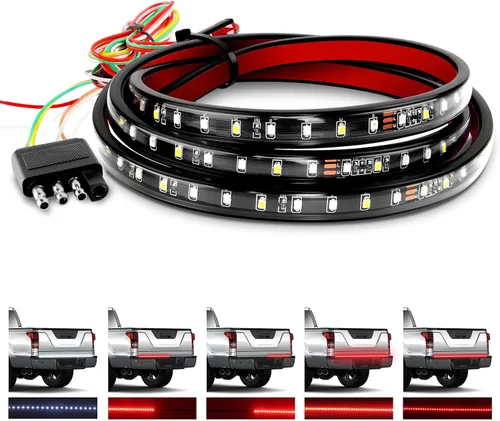 Miniatura 10 de GOOACC - Tira de luz para portón trasero de camioneta de 48"/49", 5 funciones, 90 LED rojo/blanco de una sola fila, iluminación trasera universal