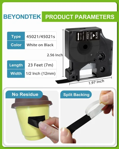 Miniatura 2 de Cinta de etiquetas compatible con Dymo 160 45021, cinta blanca sobre negra, LabelManager 160, 280, 260P, 420P, 120P, 150, 1/2 pulgada x 23 pies