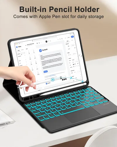 Miniatura 8 de Funda con teclado táctil para iPad de 9ª/8ª/7ª generación de 10.2 pulgadas, Pro 10.5, Air 3ª generación, funda inteligente con soporte para lápices