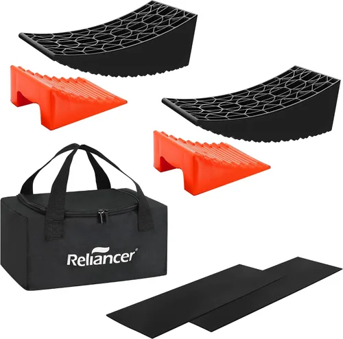 Miniatura 8 de RELIANCER Kit de nivelador de autocaravana RV - 2 niveladores curvos, 2 calcetas de rueda, bloques de nivelación de caravana con 2 alfombrillas