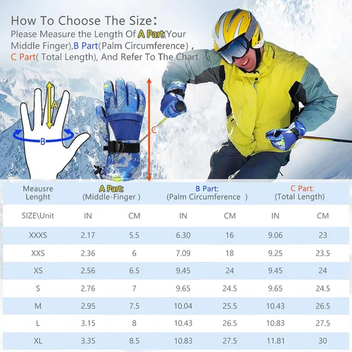 Miniatura 6 de Guantes de esquí, guantes de nieve impermeables y transpirables más cálidos para clima frío, se adaptan tanto a hombres como a mujeres, para padres
