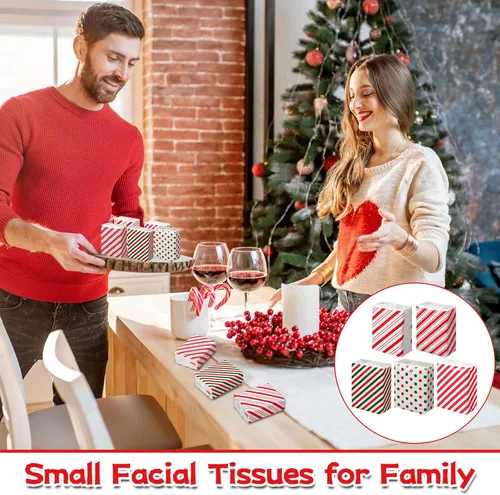 Miniatura 5 de Ctosree 50 paquetes de pañuelos de bolsillo navideños de Candy Cane, paquetes de viaje al por mayor de 500 hojas, pañuelos faciales pequeños