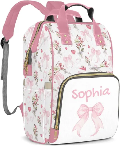 Miniatura 9 de Mochila de pañales personalizada con lazo con nombre, gran capacidad, multifuncional, bolsa de mamá, impermeable, elegante bolsa de lactancia Arco 05