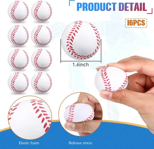 Miniatura 3 de Juego de 32 piezas de recuerdos de fiesta de béisbol, 16 pulseras de béisbol ajustables, 16 mini pelotas deportivas para estrés, suministros