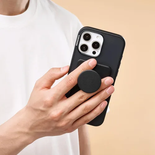 Miniatura 6 de Cartera para teléfono PopSockets con patada expandible, tarjetero para teléfono - Negro Adhesivo negro