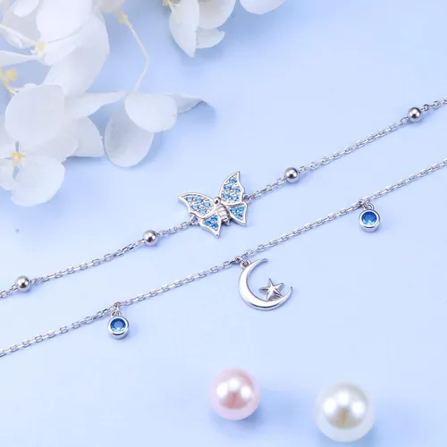 Miniatura 5 de Ladytree Tobillera ajustable de plata de ley 925 con estrella de mariposa para mujer